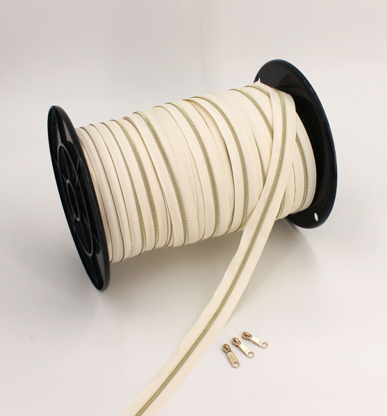 Endlosreißverschluss metallisiert schmal naturweiß/eisgold (1m)